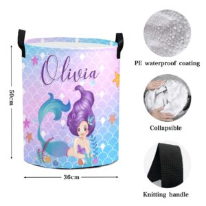 Custom Mermaid Laundry Basket Personalized Girls Laundry Basket with Name Customized Laundry Hamper for Girl Kids Baby (Style 01)