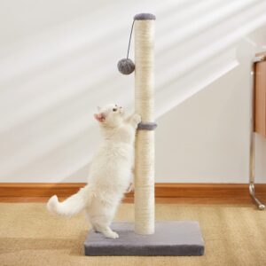 MeowHomm 32'' Tall Cat Scratching Post Cat Scratcher with Hanging Ball, Durable Cat Scratching Post for Indoor with Sisal Rope (Gray)