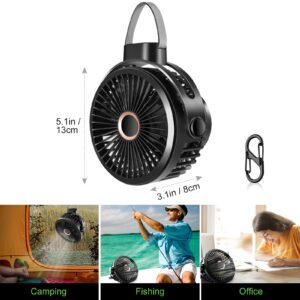 Odoland 10000mAh Camping Rechargeable Fan with Hanging Hook Carabiner, Portable Battery Operated Tent Fan, Quiet Strong Airflow, Outdoor Small Fan USB Desk Fan for Picnic Travel Barbecue Fishing