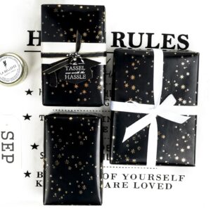 RUSPEPA Wrapping Paper Roll - Mini Roll - Gold Foil Star Black Background Design for Wedding, Birthday, Shower, Congrats, and Holiday - 17 Inches X 32.8 Feet