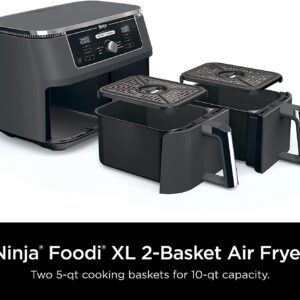 Ninja DZ401 Foodi 6-in-1 10-qt. 2-Basket Air Fryer with DualZone Technology, Grey (Renewed) AD350CO