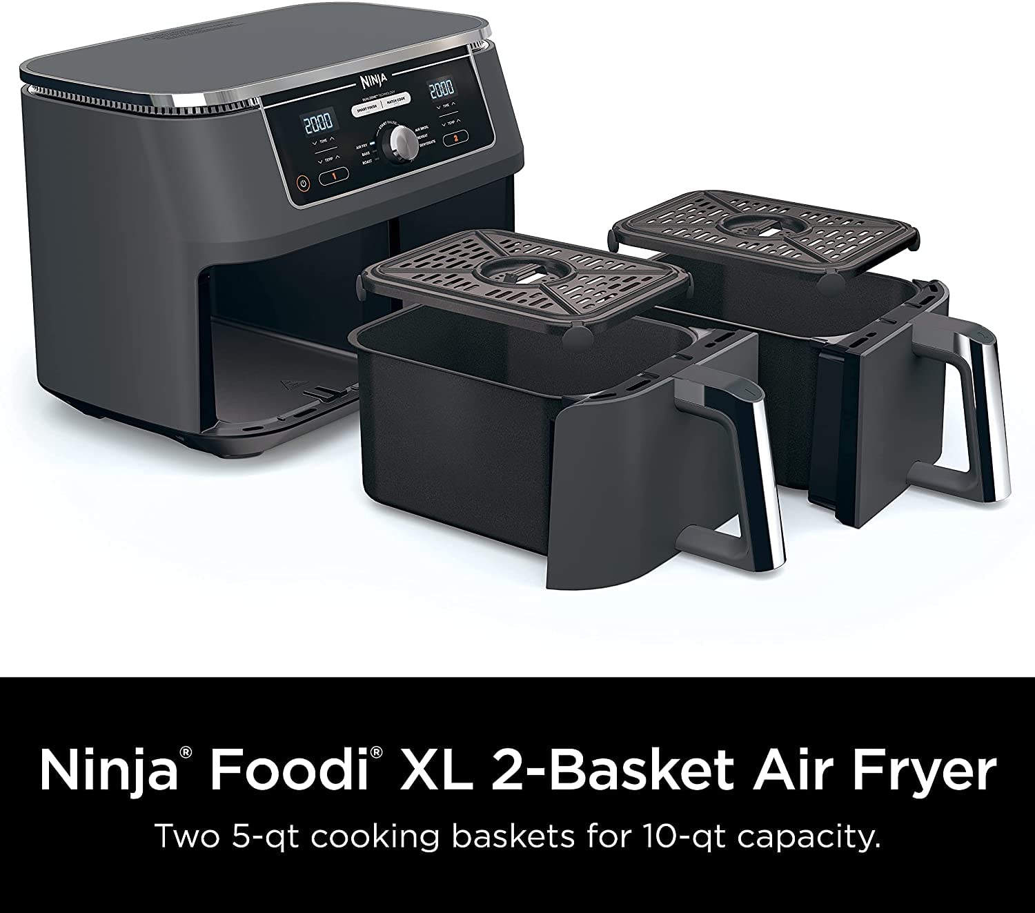 Ninja DZ401 Foodi 6-in-1 10-qt. 2-Basket Air Fryer with DualZone Technology, Grey (Renewed) AD350CO