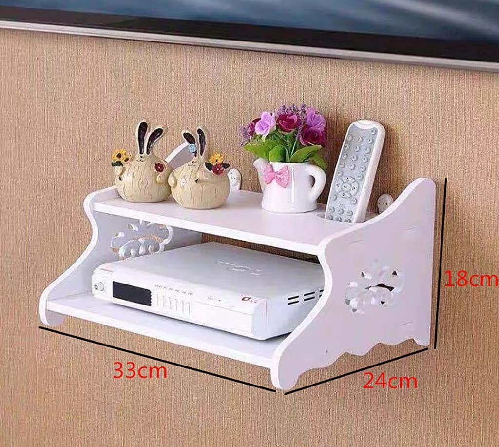 ZXKYZR8 WiFi Router Storage Shelf Set-Top Box Shelf with Two Holes Wall Living Room Home Wall Cabinet Shelf Wood Plastic Board Storage Rack Double Floating Shelf