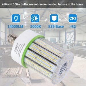 TSEXES 480V LED Bulbs 100W Corn Cob Light Bulb, E39 Mogul Base,14000LM 5000K Daylight Lamp,Replacement for 350-400W HID (MH, HPS) AC100-500V