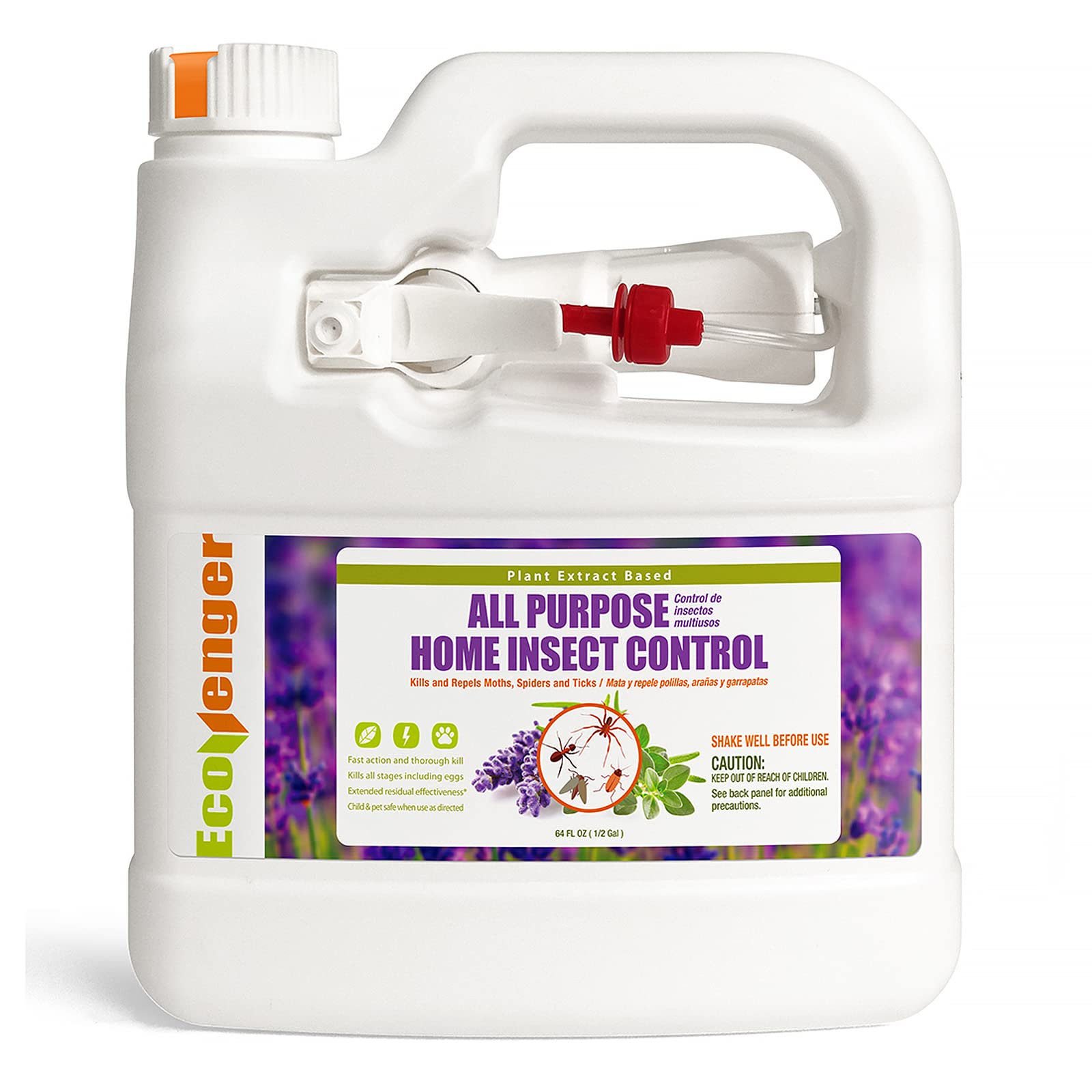 EcoVenger All Purpose Home Insect Control 1/2 Gallon with Trigger Sprayer, for Fleas, Fruit Flies, Gnats, Moths, Roaches, Spiders, Fast Kill