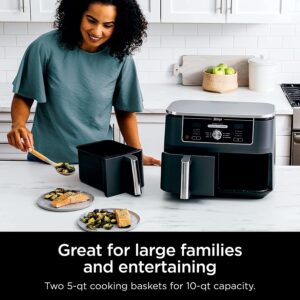 Ninja DZ401 Foodi 6-in-1 10-qt. 2-Basket Air Fryer with DualZone Technology, Grey (Renewed) AD350CO