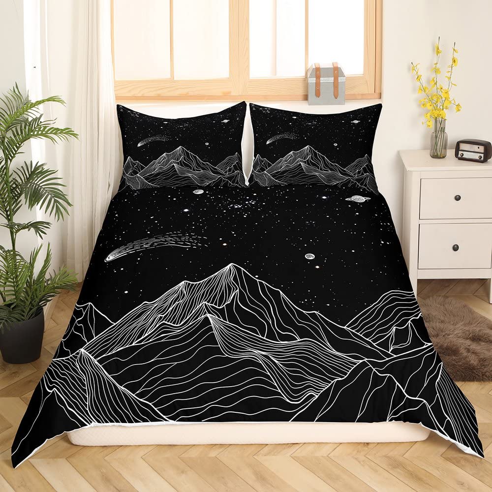 Homewish Mountain Duvet Cover for Boys,Girls Starry Sky Comforter Cover Full Size,Boho Galaxy Bedding Set Kids Teen Room Decor Bed Cover,Planet Bedclothes with Zipper