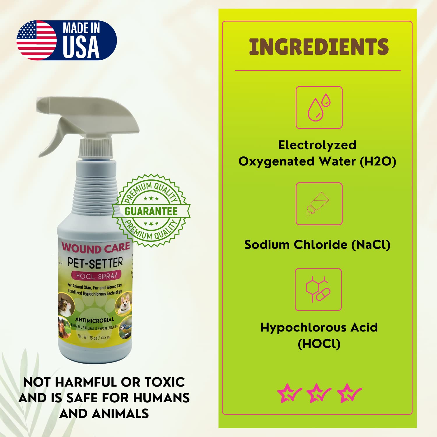 Pet-Setter Animal Wound and Skin Care Spray for all Pets Dog and Cat Cleanser Will Soothe Skin Irritations Treat Cuts Provide Itch Relief Eliminate Pet Odor Even Bad Breath Made in USA 16 Oz