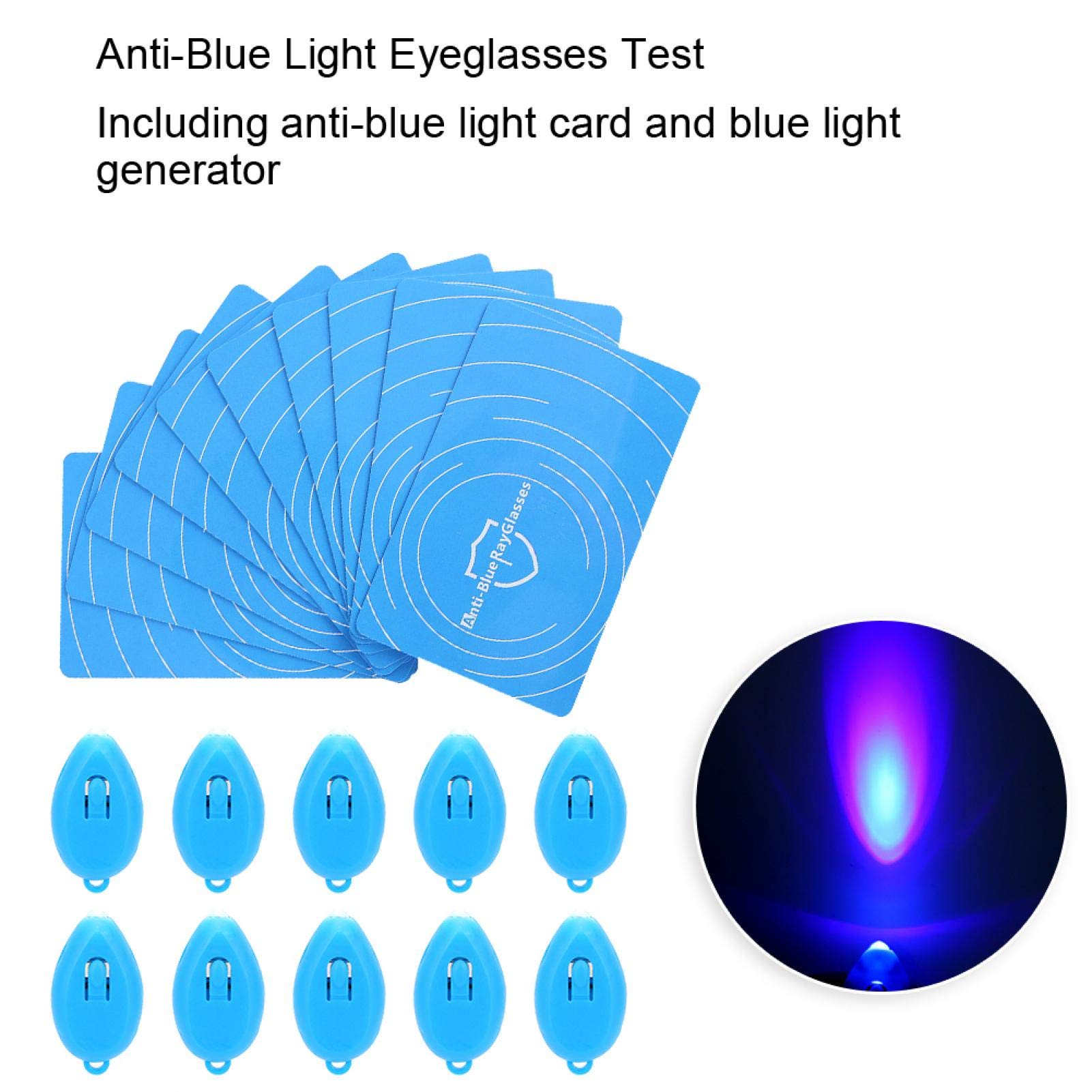 10 Set Anti-Blue Light Test Card, Professional Anti-Blue Light Test Paper Including Anti-Blue Light Card and Blue Light Generator