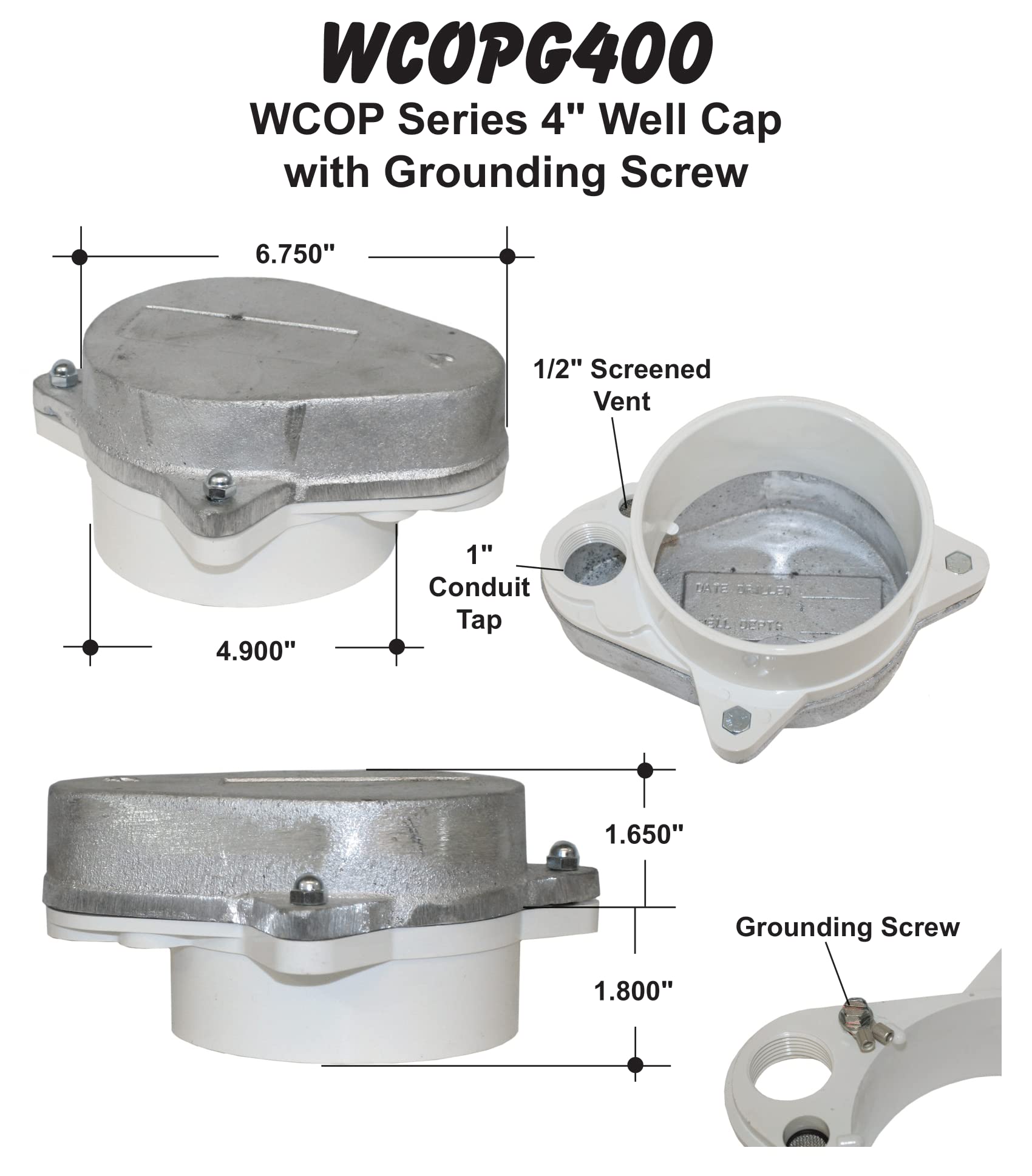 Merrill MFG 4" Watertight Sanitary Aluminum, ABS well cap, Seal