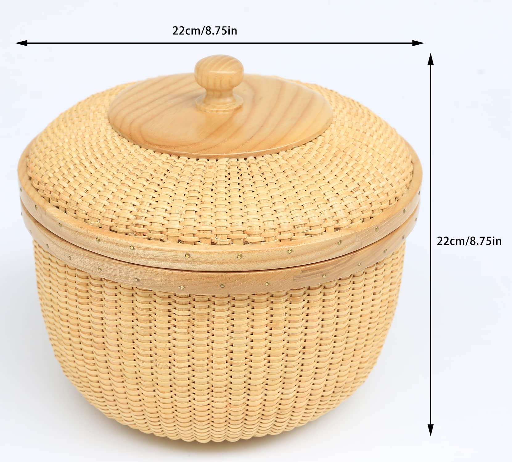 Nantucket Basket Wisteria Woven Natural Material Basket with Lid Storage Basket Round Shape