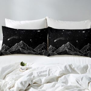 Homewish Mountain Duvet Cover for Boys,Girls Starry Sky Comforter Cover Full Size,Boho Galaxy Bedding Set Kids Teen Room Decor Bed Cover,Planet Bedclothes with Zipper