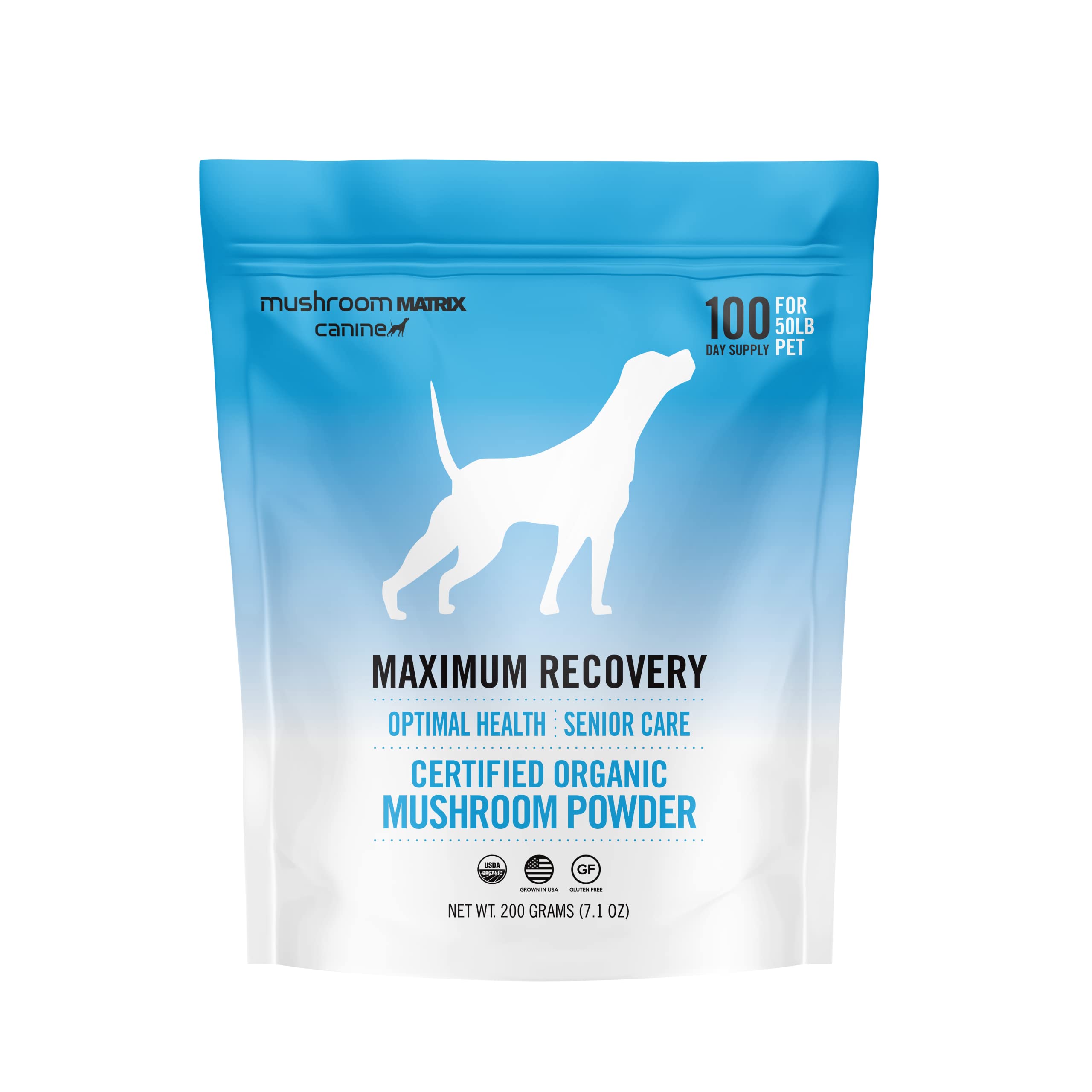 Om Mushroom Matrix Pet - Canine | Maximum Recovery | USA Grown Human-Grade Organic Mushroom Powder Pet Supplement | Optimal Health & Senior Care for Dogs & Cats | 200 Grams, 7.1 oz