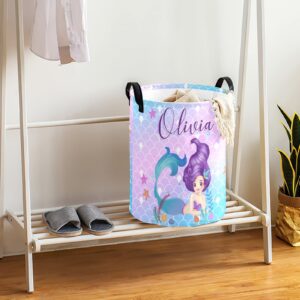 Custom Mermaid Laundry Basket Personalized Girls Laundry Basket with Name Customized Laundry Hamper for Girl Kids Baby (Style 01)