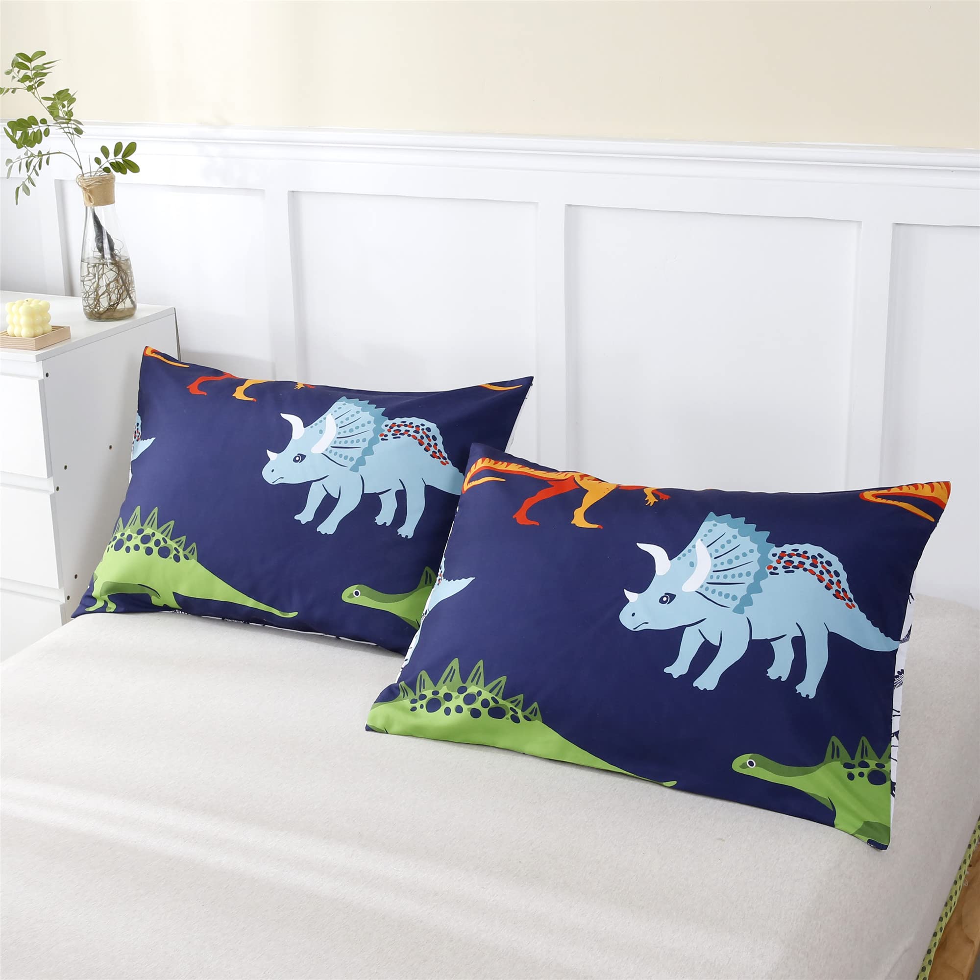 RYNGHIPY Cartoon Dinosaur Comforter Set, Dark Blue Dinosaur Kids Bedding Set for Boys, Dinosaurs Print Comforter Sets for Kids/Toddlers/Teens (Dinosaur,Twin)