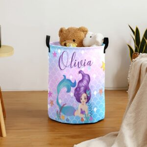 Custom Mermaid Laundry Basket Personalized Girls Laundry Basket with Name Customized Laundry Hamper for Girl Kids Baby (Style 01)