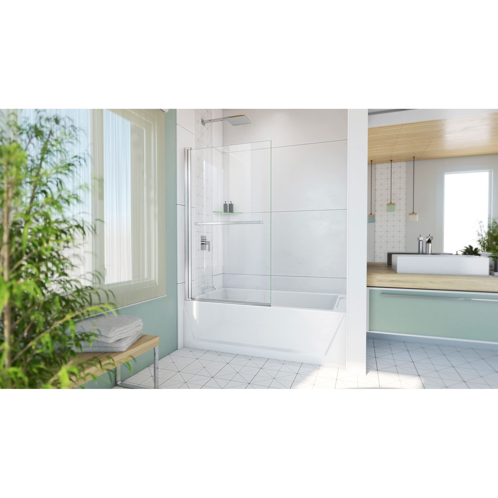 DreamLine Aqua-Q Swing 34 in. W x 58 in. H Frameless Tub Door in Chrome