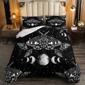 erosebridal gothic moth comforter set full size skeleton halloween boho death moth decor quilted duvet animal skeleton skull down comforter bohemian sun and moon duvet insert with 2 pillowcases