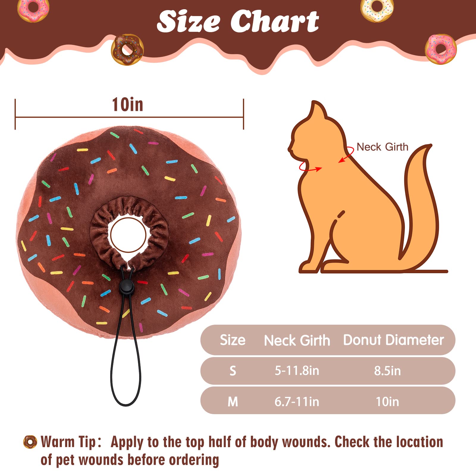 Cat Recovery Collar Cute Donut Cat Cone Collar Soft for Kitten and Cats After Surgery, Soft Adjustable Protective Pet E Collar Neck Cone Fit for Boy Girl Kitties Puppies Small Dogs, M