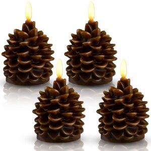 4 pieces christmas pinecone candles flameless acorn decor led pinecone candle pinecones decor real wax unscented battery operated candle for thanksgiving christmas winter holiday decoration(brown)