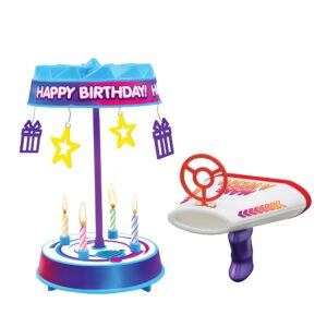 best party ever! spincredible candle, singing candle-powered spinning cake topper with birthday candle air cannon, safe fun way to blow out birthday candles