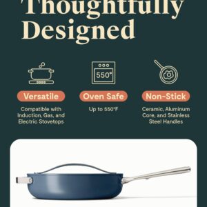 Caraway Nonstick Ceramic Sauté Pan with Lid (4.5 qt, 11.8") - Non Toxic, PTFE & PFOA Free - Oven Safe & Compatible with All Stovetops (Gas, Electric & Induction) - Navy