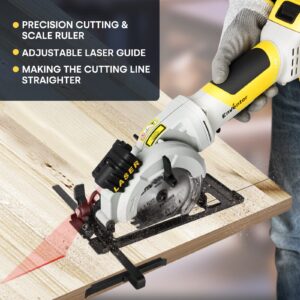 ENVENTOR Cordless Mini Circular Saw, 20V Brushless Circular Saw 4-1/2" Saw Blades with Laser Guide, 4.0AH Battery, Fast Charger, 3800RPM, Max Cutting Depth 1-11/16"(90°), 1-1/8"(45°) for Wood, PVC