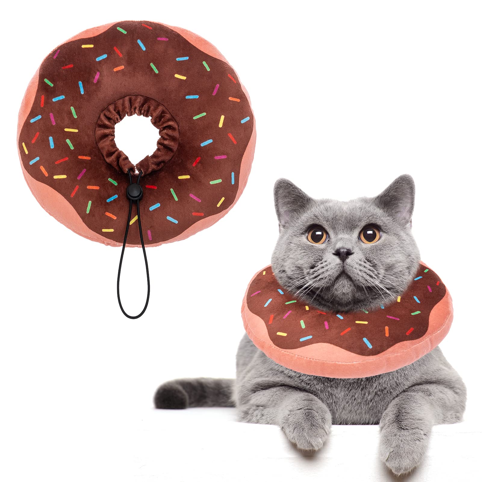 Cat Recovery Collar Cute Donut Cat Cone Collar Soft for Kitten and Cats After Surgery, Soft Adjustable Protective Pet E Collar Neck Cone Fit for Boy Girl Kitties Puppies Small Dogs, M