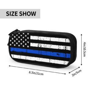 Gesey-R4T American blue line USA Police Stars Flag Pattern Pen Pencil Case Bag Big Capacity Multifunction Storage Pouch Organizer with Zipper Office University for Girls Boy