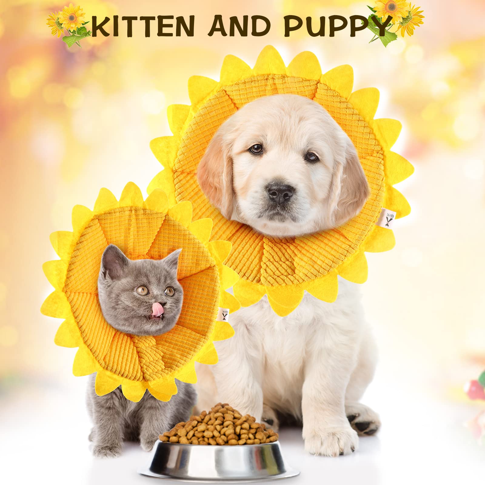 Sunflower Cat Recovery Collar Soft Cat Cone Collar Pet Cones for Cats Cotton Pet Cone Collar Adjustable Sunflower Elizabeth Collar Postoperative Protection Soft Cone for Cats and Dogs(Medium)