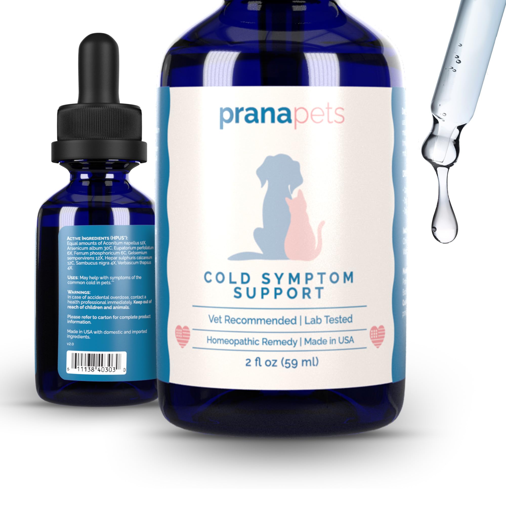 PranaPets Cold Symptom Support for Cats & Dogs | Natural Formula Safely Aids with Colds, Seasonal Allergies & Kennel Cough | Helps Open Airways for Easy Breathing