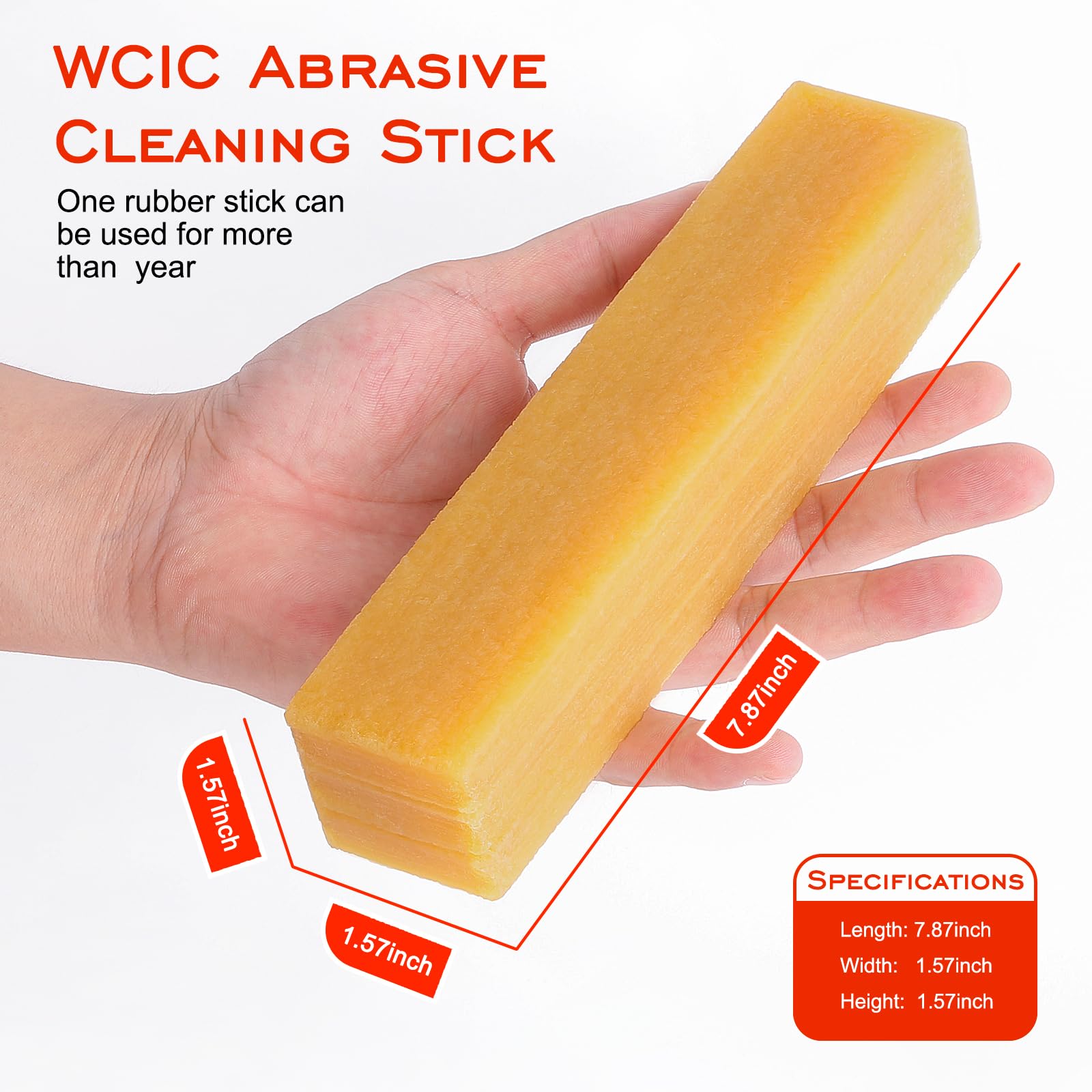 WCIC 1 Pack Abrasive Cleaning Stick 1-1/2" x 1-1/2" x 7-7/8" Natural Rubber Eraser Stick for Sanding Belts & Sanding Discs & Skateboard Grip Cleaner & Woodworking Eraser