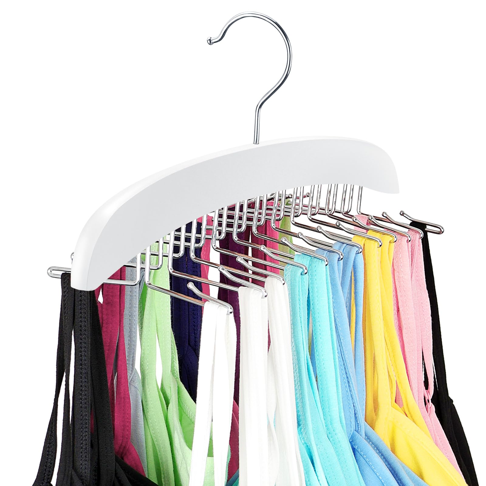 Tank Top Hanger with Premium Wood, 24 Large Capacity, Space Saving,360 Degree Rotating, Foldable Metal Hooks, Tank Tops