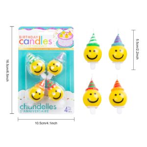 BoKin Smiley Face Birthday Candles, 4Pcs Cute Smile Face Candles One Happy Dude Birthday Cake Candles Toppers for Birthday Party Wedding Anniversary Valentines Day Christmas Festival