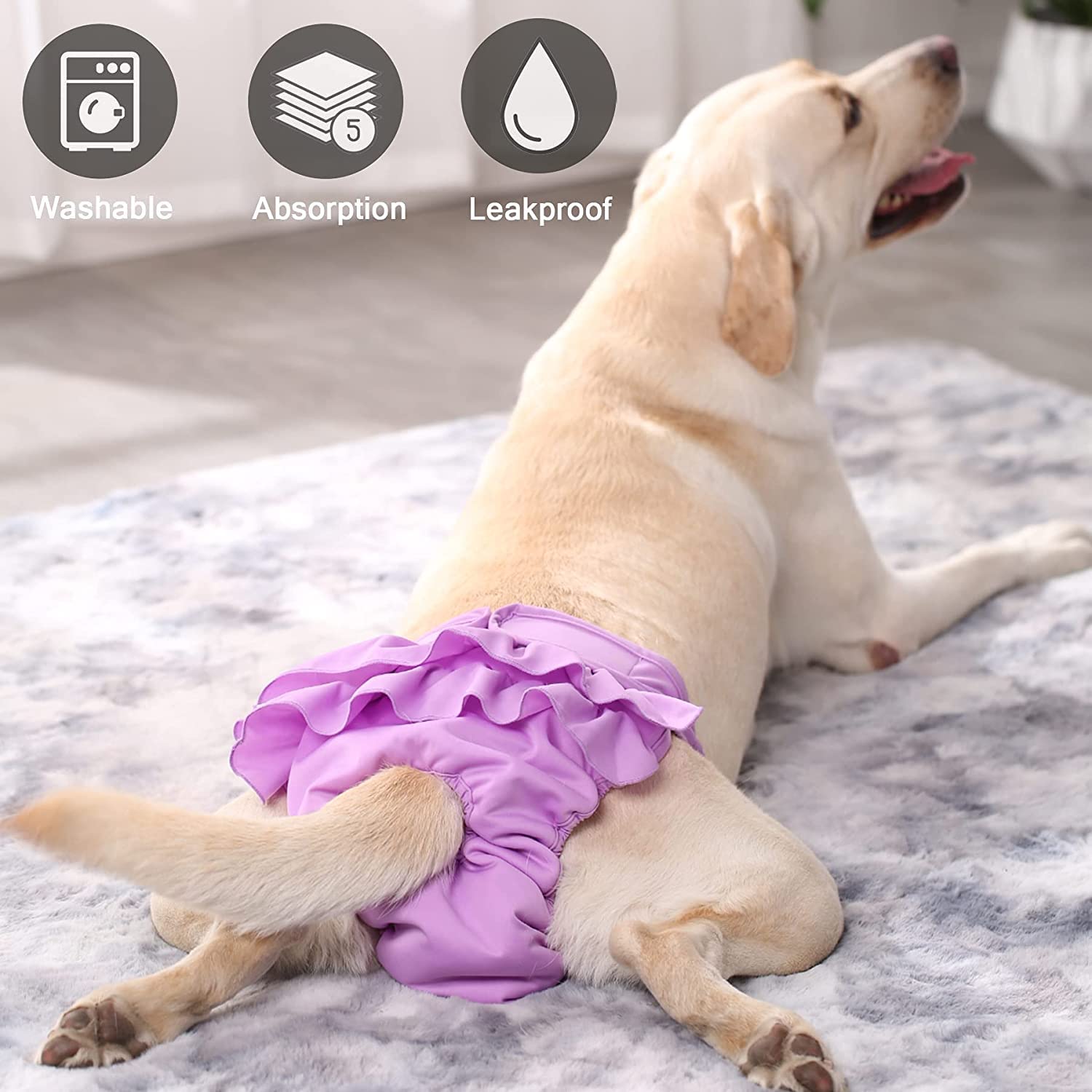 Dog Sanitary Panties Pet Panties for Girl Dogs Menstrual Period, Washable & Reusable Female Dog Diapers Pet Princess Dress for Dogs in Heat, Incontinence or Excitable Urination (XX-Large, Purple)