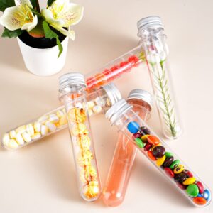 80 Pcs Plastic Test Tubes with Caps 45ml Clear Test Tubes 140 x 25 mm Gumball Candy Tubes for Science Party Supplies Science Experiment Halloween Christmas Birthday Gifts Home Decoration