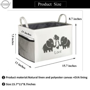 HIYAGON 2 Pack Rectangular Storage Basket,Canvas Toys Storage Bin Organizer,Large Storage Box with Sides Mesh pockets for Home,Shelves,Closet,Bedroom(2 Love Elephants)