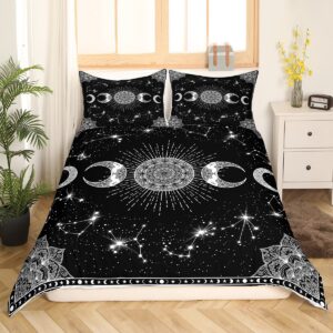 Erosebridal Sun and Moon Duvet Cover Black and White Bedding Set 3pcs for Kids Boys Teens Microfiber Bedspread Cover with 2 Pillow Cases(No Comforter) Full Size