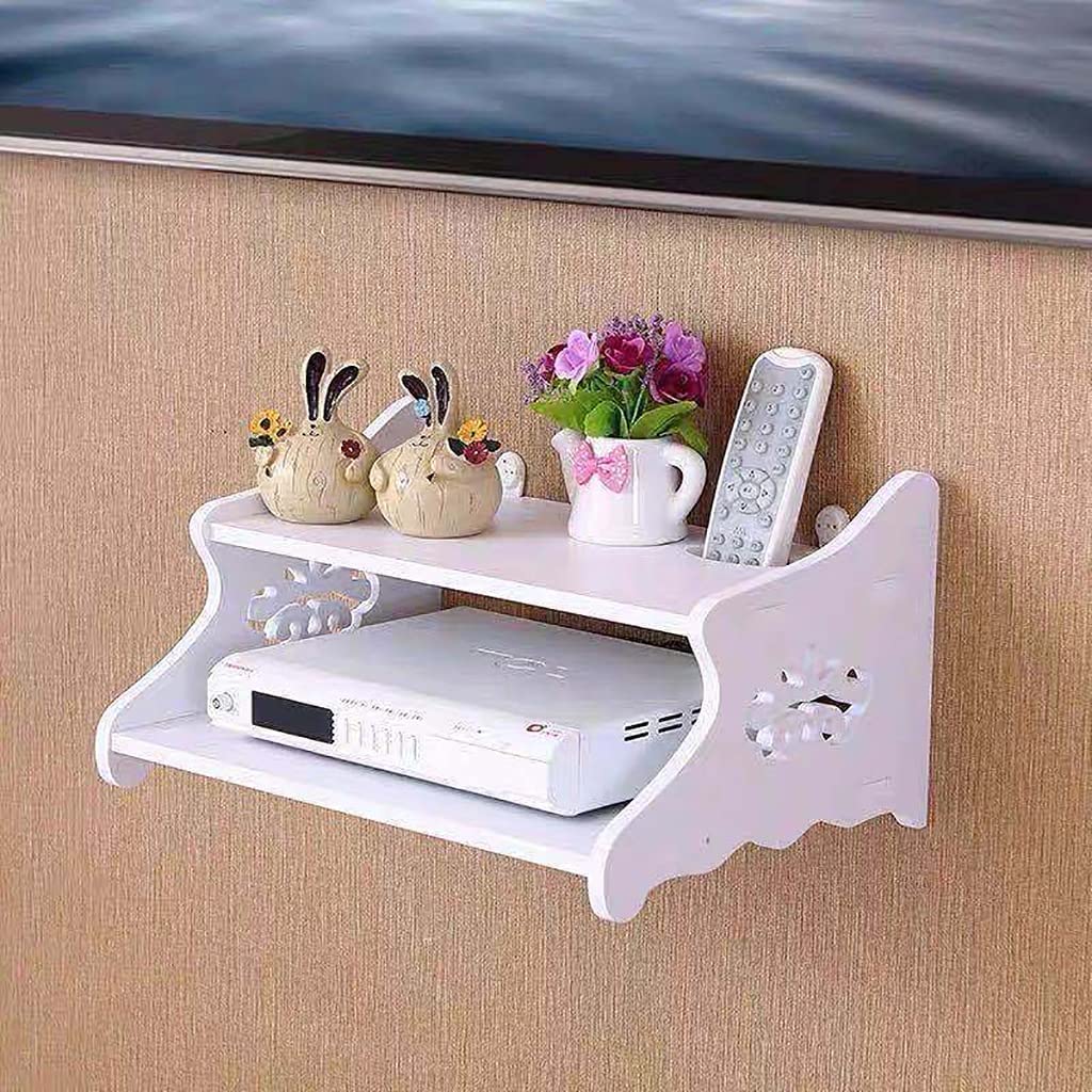 ZXKYZR8 WiFi Router Storage Shelf Set-Top Box Shelf with Two Holes Wall Living Room Home Wall Cabinet Shelf Wood Plastic Board Storage Rack Double Floating Shelf