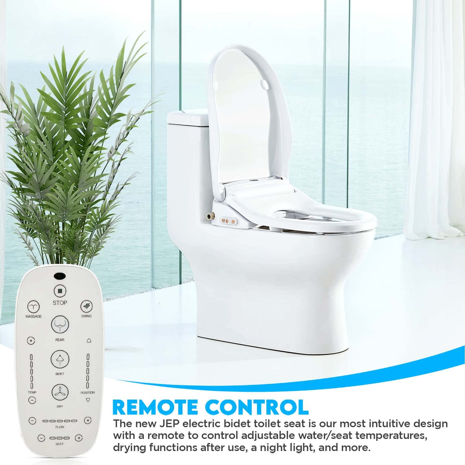 JEP Electric Bidet Toilet Seat for Elongated Toilets & Round Toilets | Premium Bidets for Existing Toilets with Warm Water, Heated Seat, and a Remote Control