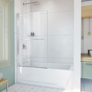 dreamline aqua-q swing 34 in. w x 58 in. h frameless tub door in chrome