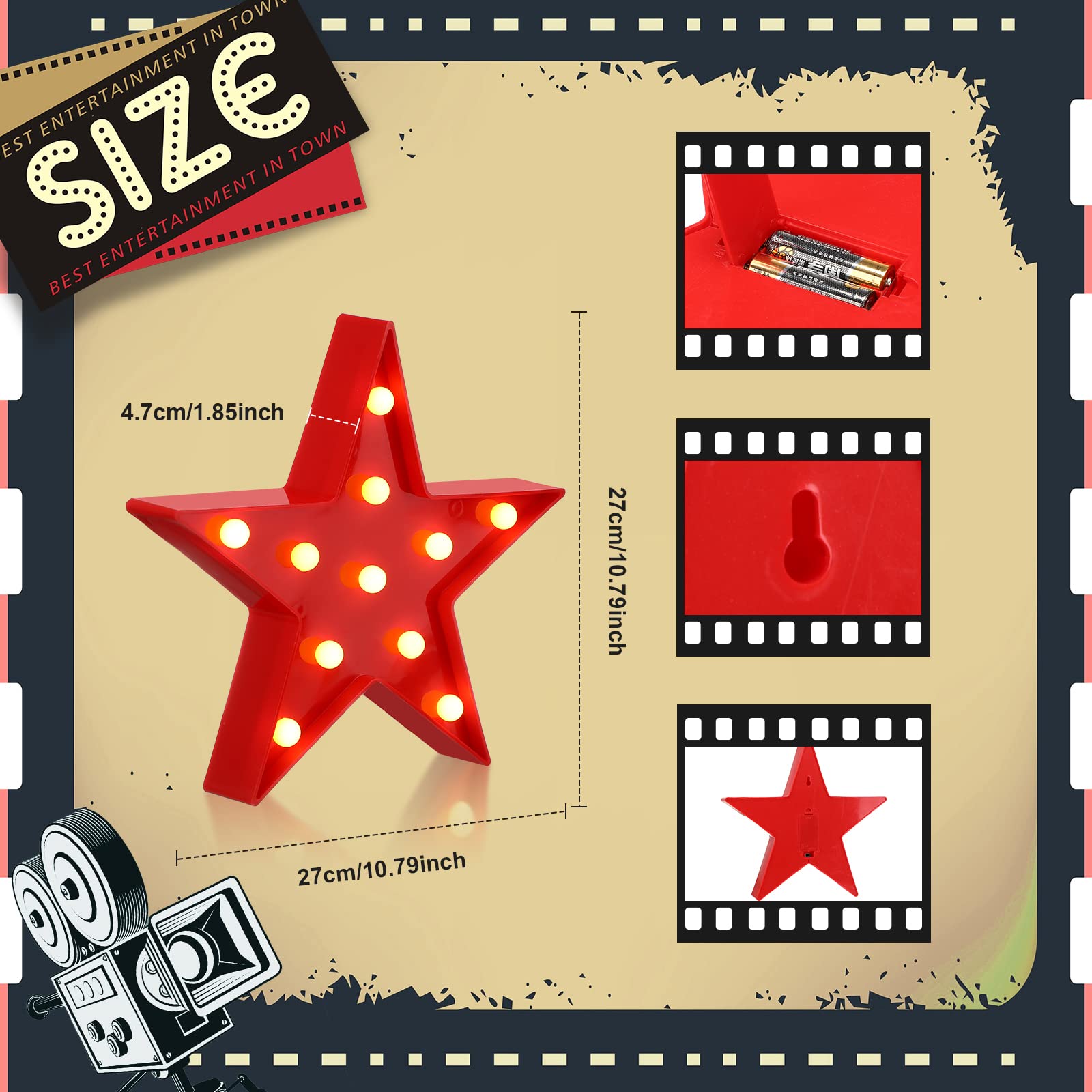 Movie Theater Decor Movie Film Clap Board Movie Clapper Board Accessory and Marquee Light LED Star Sign Movie Props for Movie Night Decorations Party Supplies