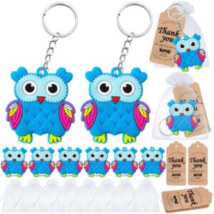 elecrainbow 60 pack owl party favors include 20 keychains, 20 thank you tags and 20 goodie bags for animal lover, return gift, animal themed party, thanksgiving, baby shower, birthday, blue