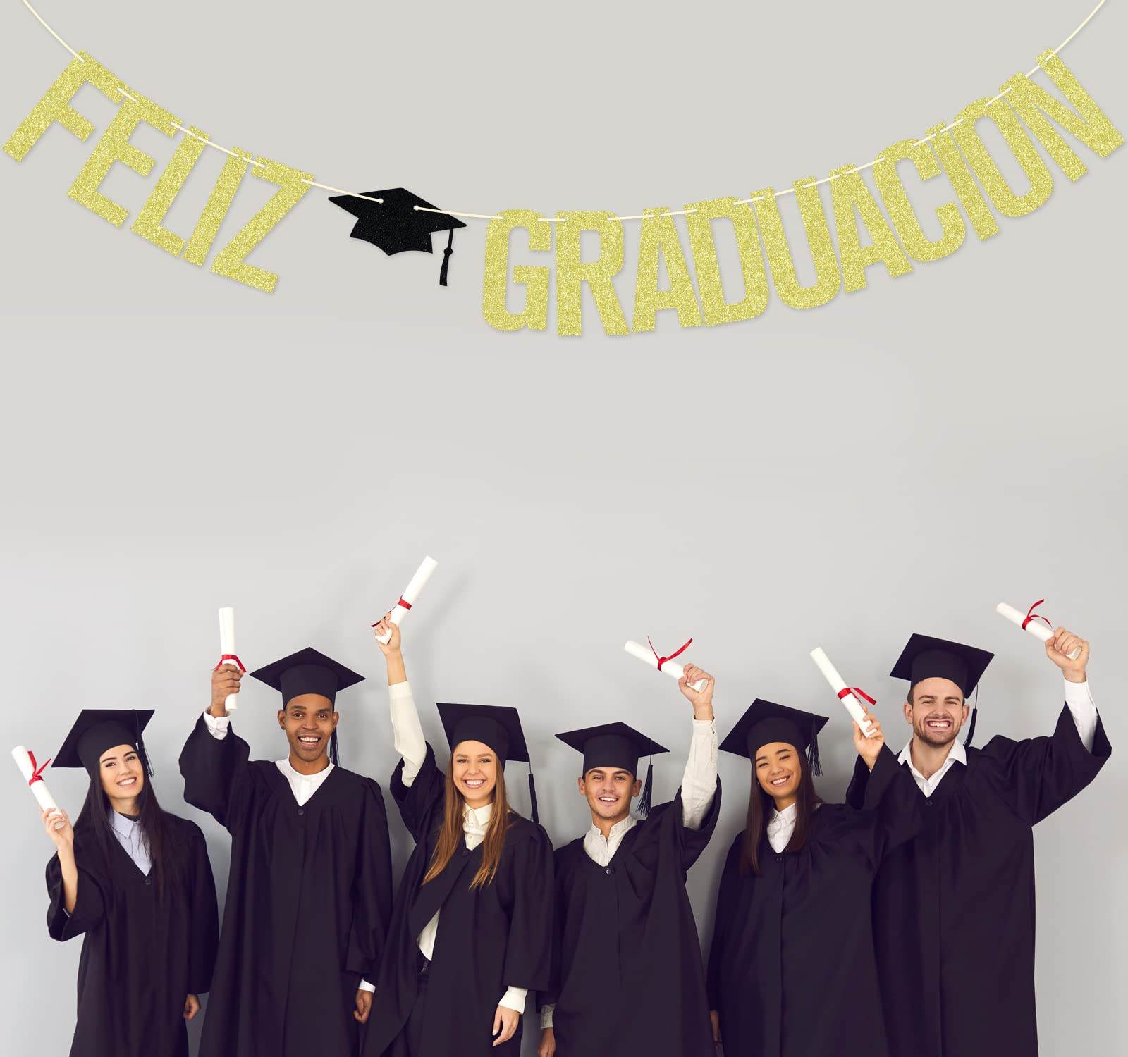 Feliz Graduacion Banner, Spanish 2025 Graduation Banner, 2025 Congrats Grad Banner, Class of 2025 Graduation Party Decorations Gold Glitter