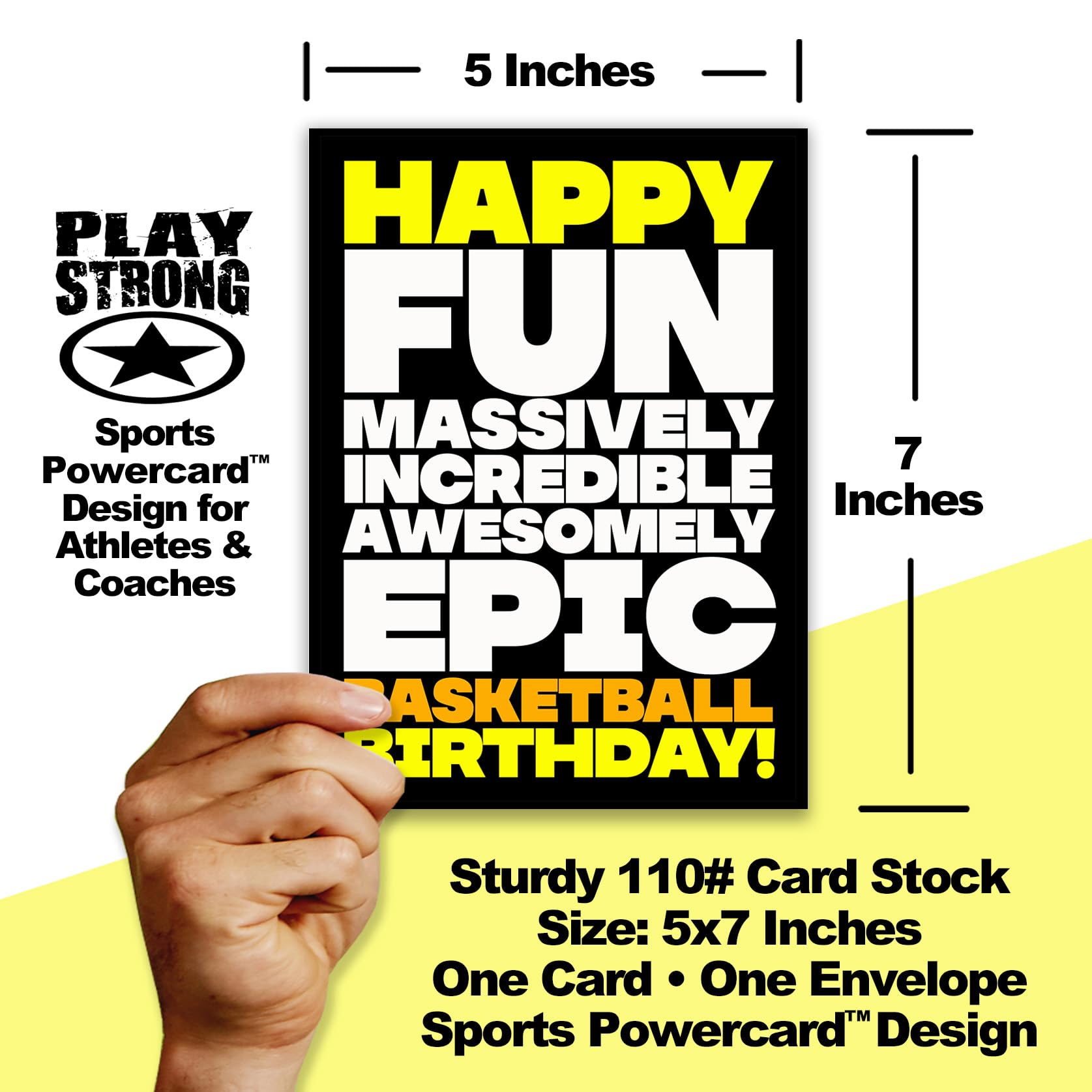 Play Strong Basketball Happy Fun Epic Birthday Card 1-Pack (5x7) Incredible Sports Birthday Cards Greeting Cards Awesome for Basketball Players, Coaches and Fans Birthdays, Gifts and Parties!