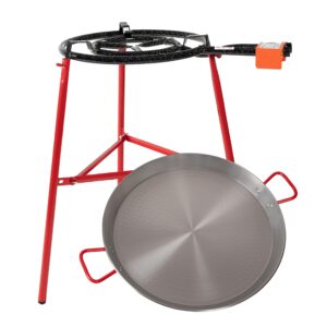 machika mirador set paella kit with 24-inch 60-cm carbon steel pan| 12 in 20 in double ring paella burner and stand set (33.5in) grill set perfect for events, caterings, camping | 19 servings