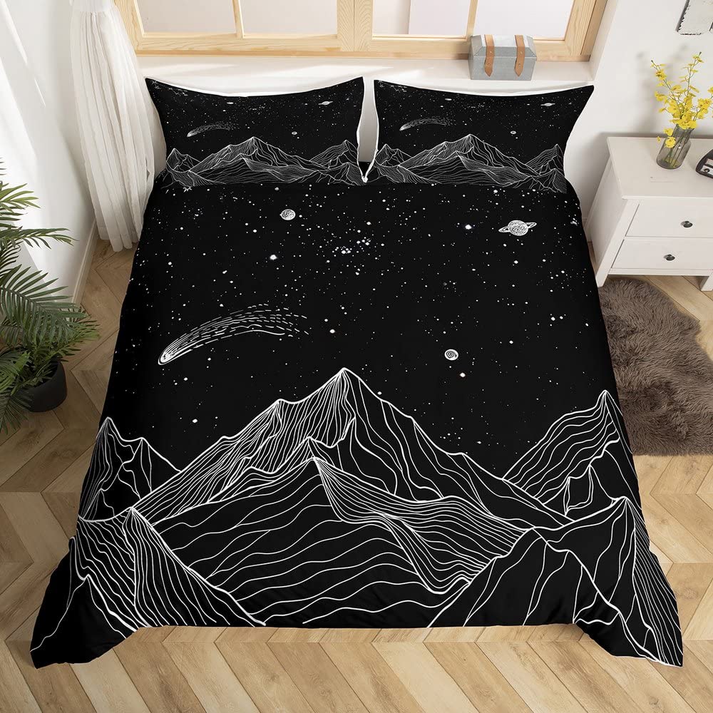 Homewish Mountain Duvet Cover for Boys,Girls Starry Sky Comforter Cover Full Size,Boho Galaxy Bedding Set Kids Teen Room Decor Bed Cover,Planet Bedclothes with Zipper