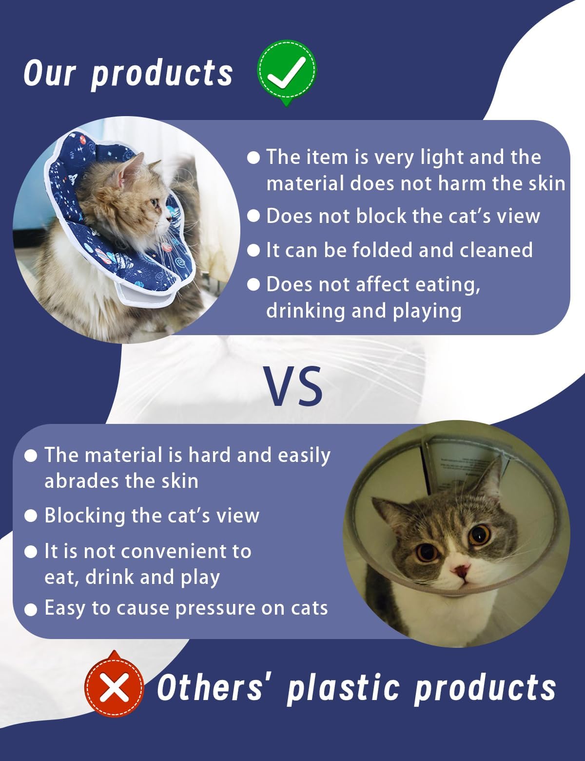 SUSWIM Cute,Soft Cat Recovery Collar,Adjustable Pet Cat Cone Collar,Pet Neck Donut Protective Recovery Cone for Cat-Comfortable Lightweight Elizabethan Collar for Kitten Prevent from Lick Wound