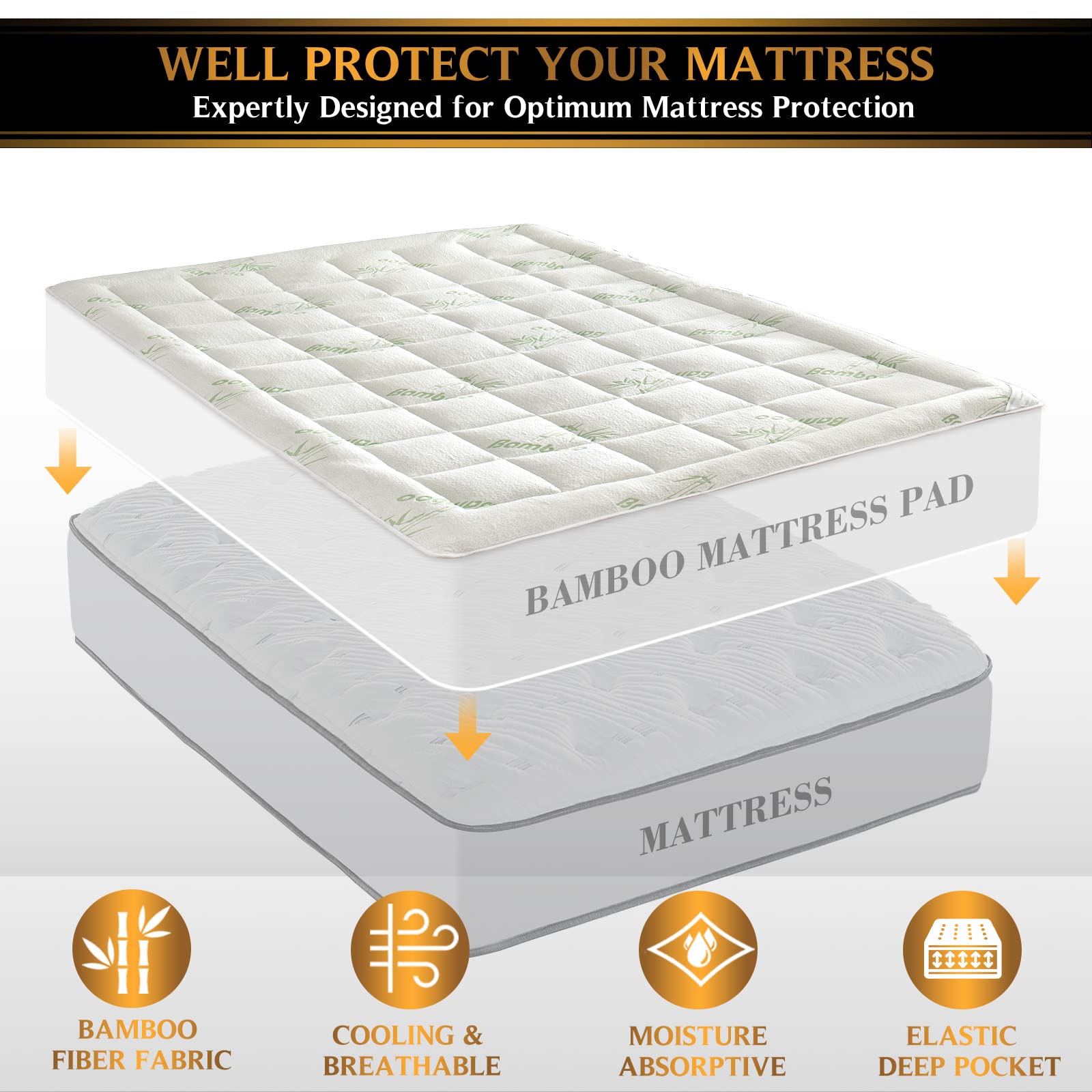 Mattress Pad Full Size, Cooling Mattress Protector Pillow Top Cover Pad with 6-22 Inches Deep Pocket, Breathable Mattress Cover with Down Alternative Fill