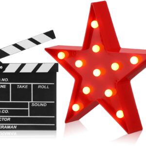 Movie Theater Decor Movie Film Clap Board Movie Clapper Board Accessory and Marquee Light LED Star Sign Movie Props for Movie Night Decorations Party Supplies